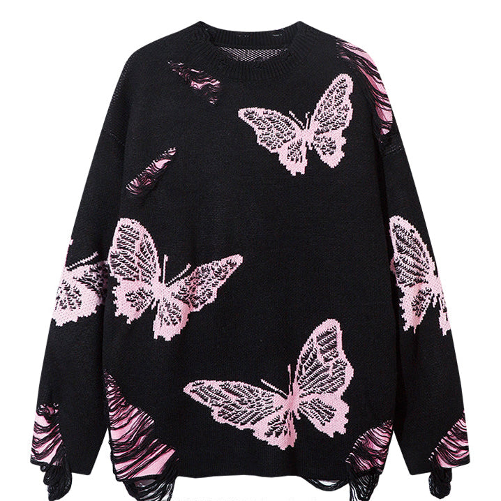 Butterfly Pattern Knit Sweater Long Sleeve Casual Pullover