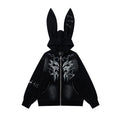 Women Y2K Pin Graffiti Rabbit Ears Hooded Sweatshirt Autumn Streetwear