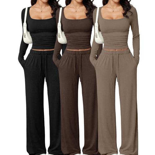 Women's Square Neck Long Sleeve Tracksuit Set