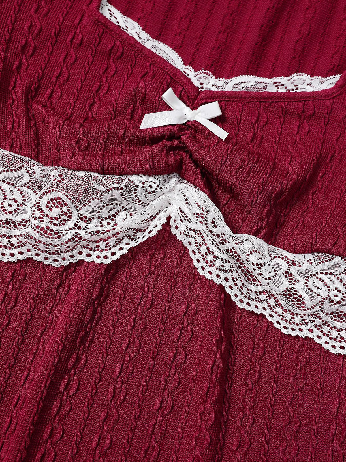 Womens Long Sleeve Lace Trim Bow Top Sexy Slim Fit Tunic