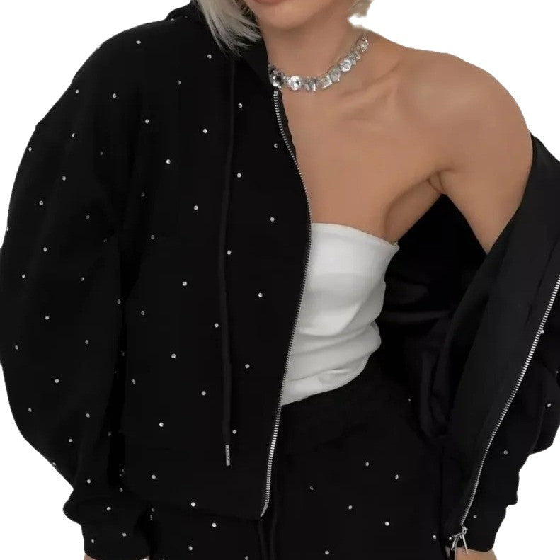 Rhinestone Hooded Womens Sportswear Set