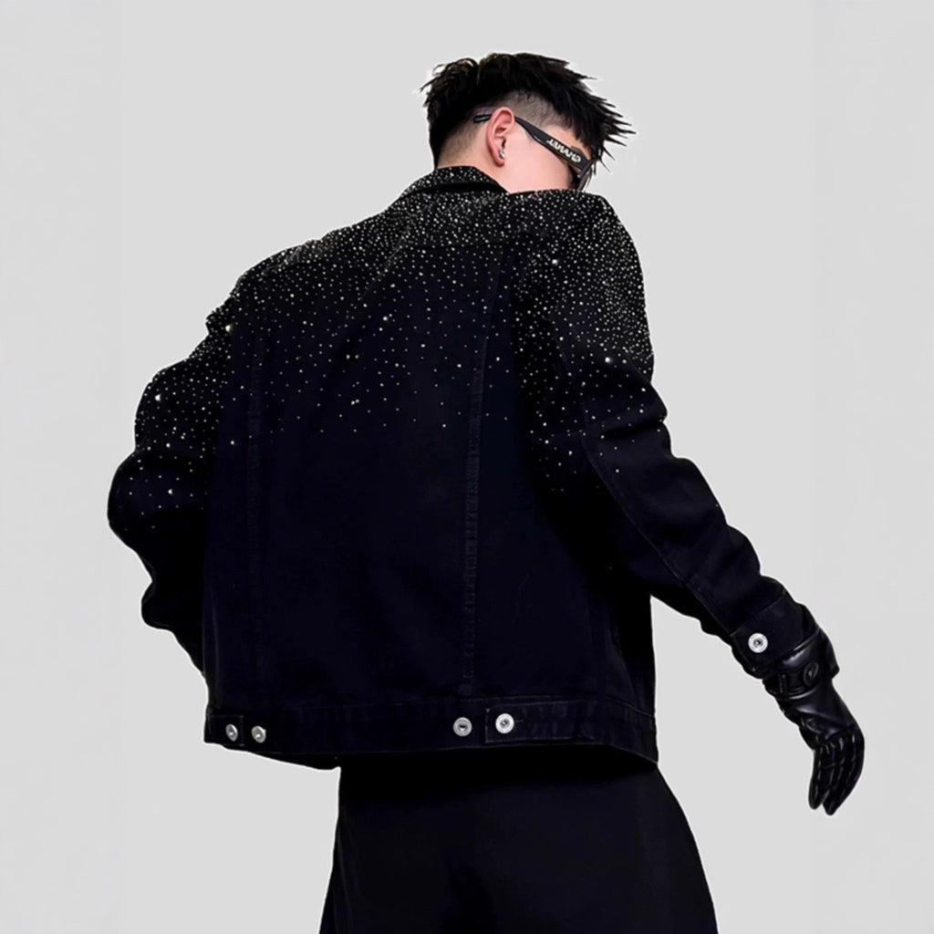 Men's Rhinestone Embellished Denim Jacket With Straight Fit
