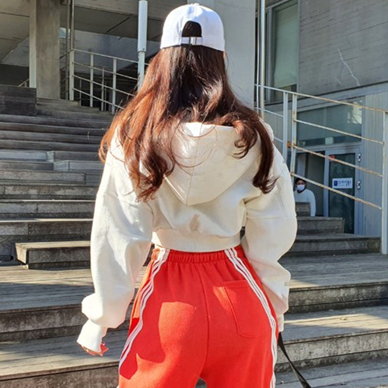 Women's Cotton Zipper Hoodie Streetwear Short Crop Sweatshirt