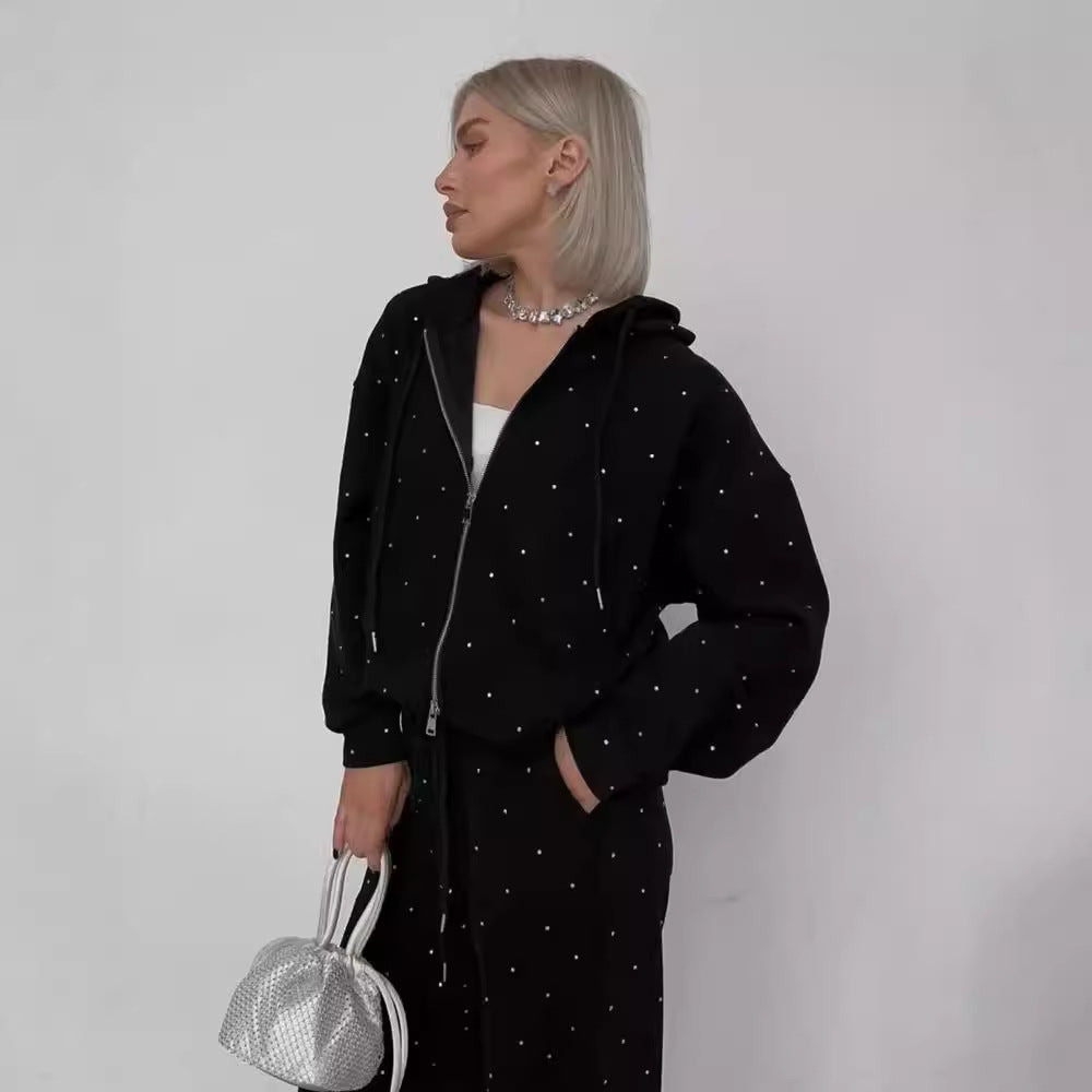 Rhinestone Hooded Womens Sportswear Set