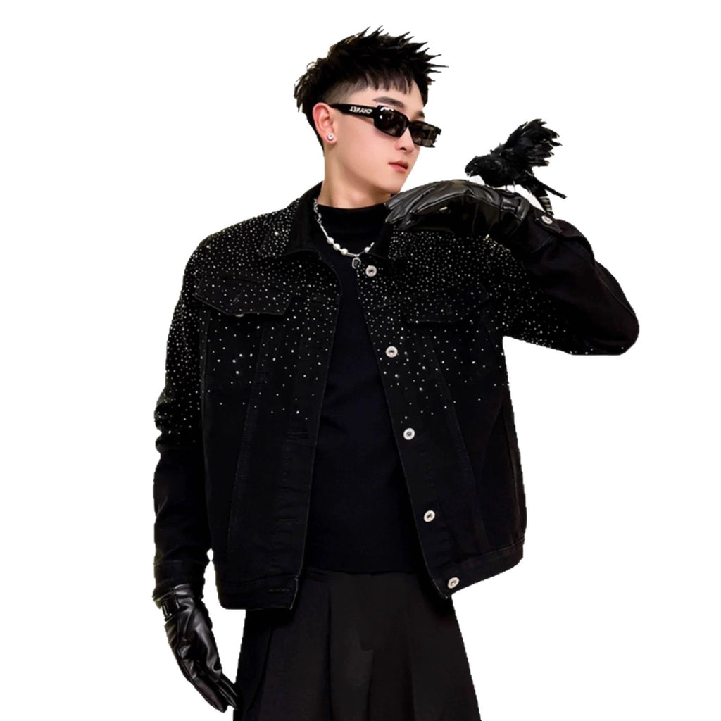 Men's Rhinestone Embellished Denim Jacket With Straight Fit