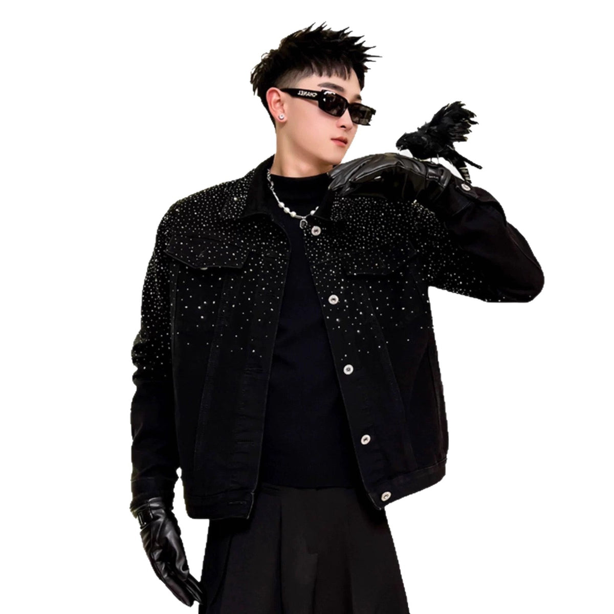 Men's Rhinestone Embellished Denim Jacket With Straight Fit