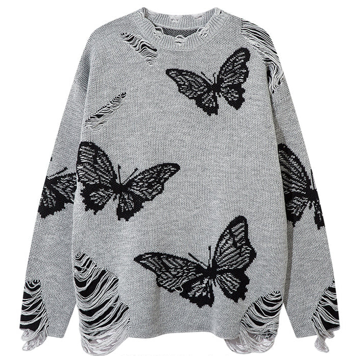 Butterfly Pattern Knit Sweater Long Sleeve Casual Pullover