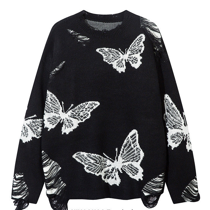 Butterfly Pattern Knit Sweater Long Sleeve Casual Pullover