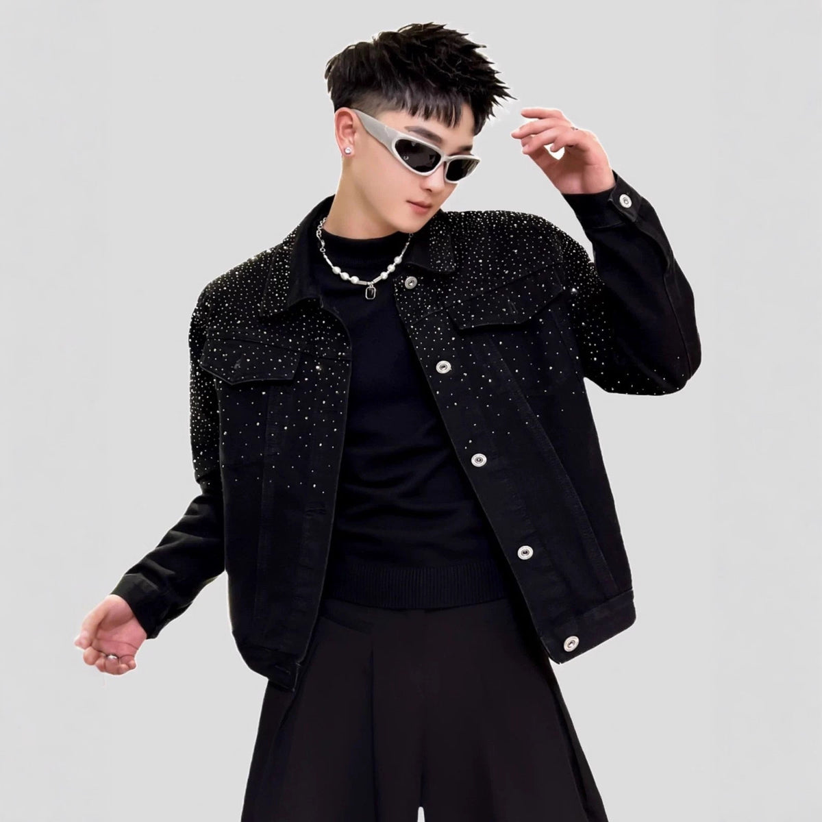 Men's Rhinestone Embellished Denim Jacket With Straight Fit