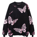 Butterfly Pattern Knit Sweater Long Sleeve Casual Pullover